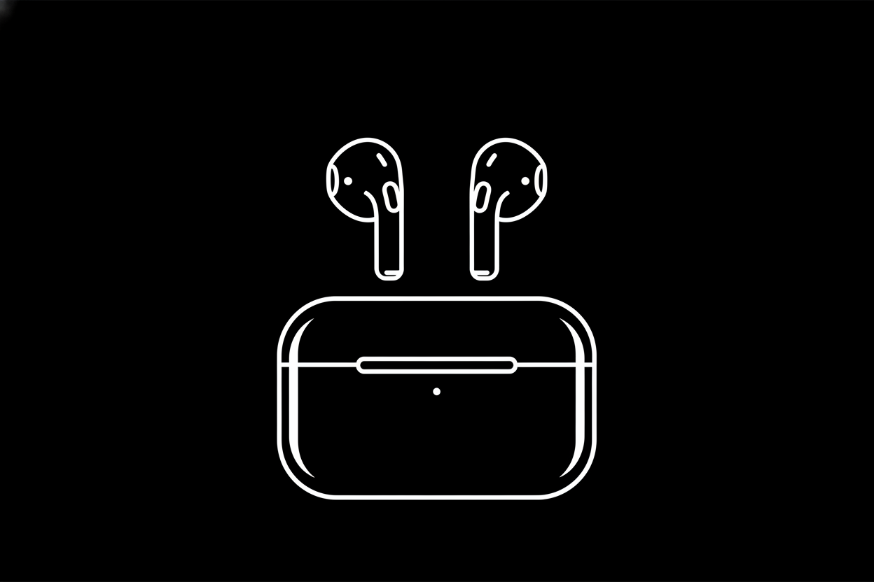 air pods black and white icon with black backround 