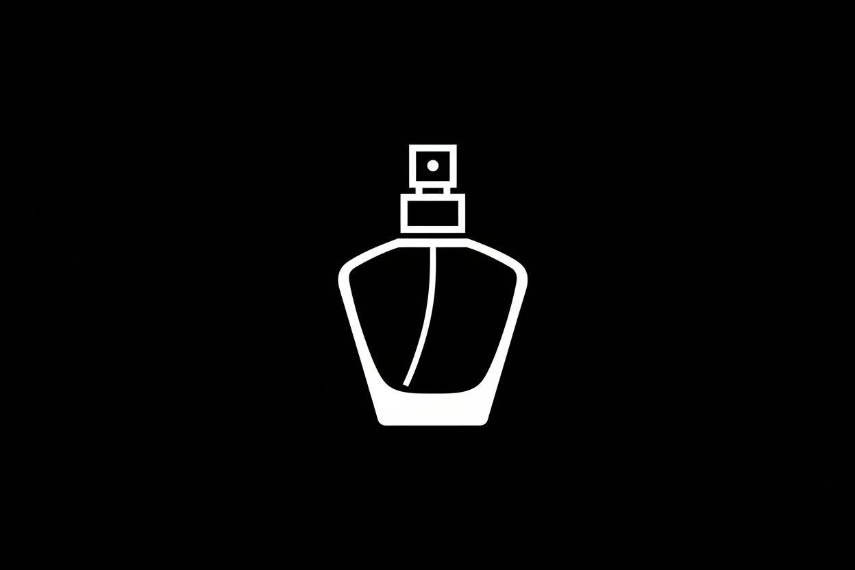 black and white perfume bottle icon with black backround 