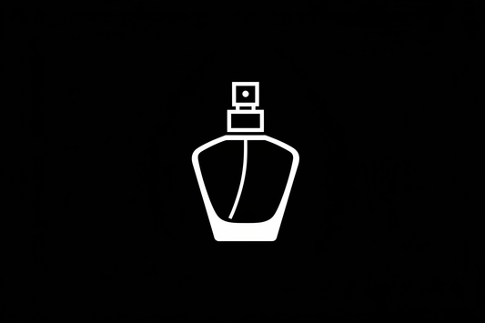black and white perfume bottle icon with black backround 