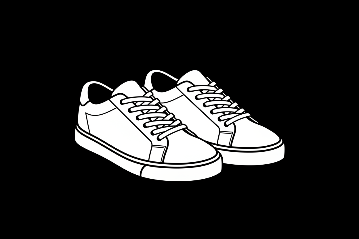 black and white shoes icon with black backround 